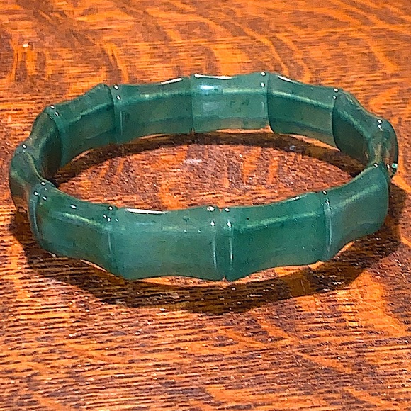 GREEN AVENTURINE QUARTZ JADE BAMBOO CABOCHON BRACELET STRETCH NEW HEALING STONES - Picture 6 of 6